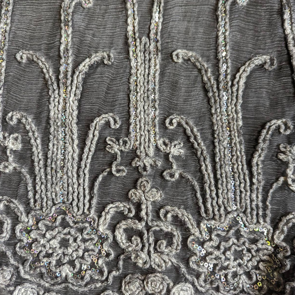 Soft Surroundings Silk Romance Top Embroidered Shoreline Grey Tunic Blouse Tank - Picture 4 of 5